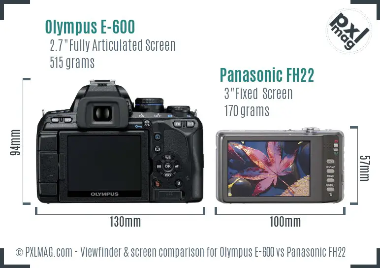 Olympus E-600 vs Panasonic FH22 Screen and Viewfinder comparison