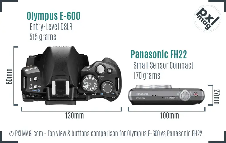 Olympus E-600 vs Panasonic FH22 top view buttons comparison