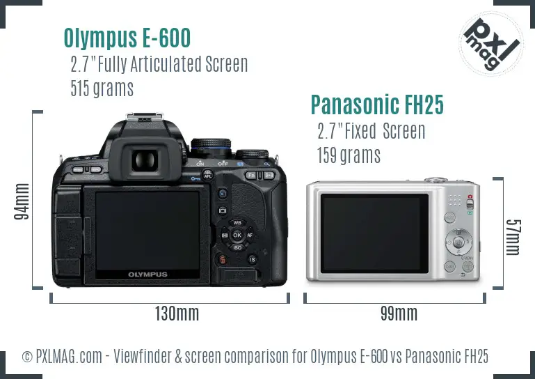 Olympus E-600 vs Panasonic FH25 Screen and Viewfinder comparison