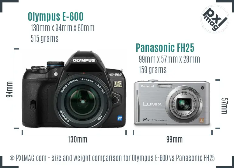 Olympus E-600 vs Panasonic FH25 size comparison