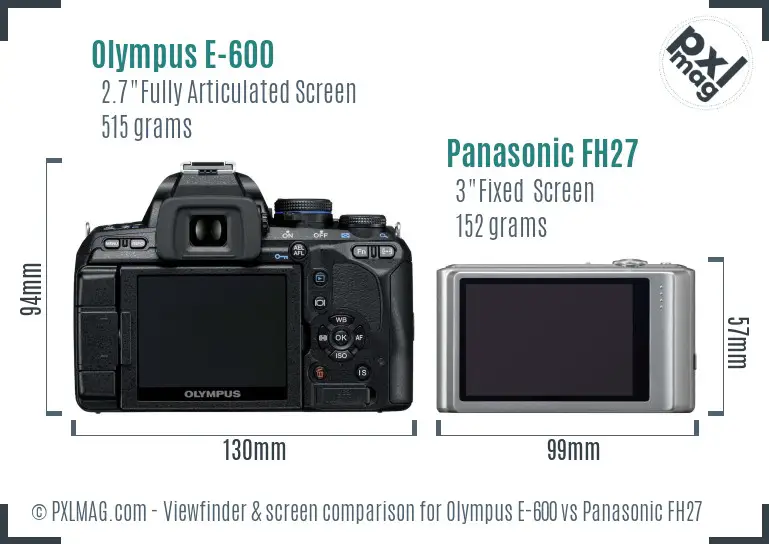 Olympus E-600 vs Panasonic FH27 Screen and Viewfinder comparison