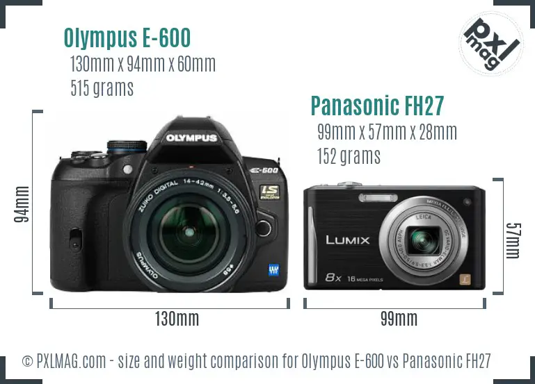 Olympus E-600 vs Panasonic FH27 size comparison