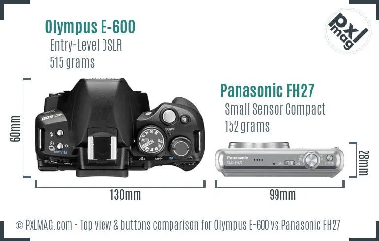 Olympus E-600 vs Panasonic FH27 top view buttons comparison