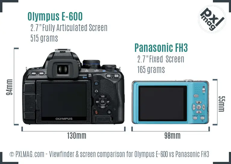 Olympus E-600 vs Panasonic FH3 Screen and Viewfinder comparison