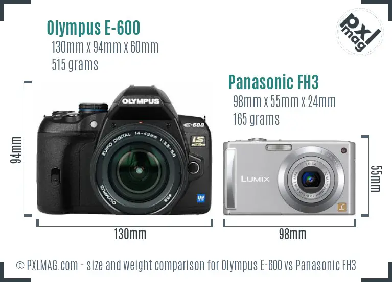Olympus E-600 vs Panasonic FH3 size comparison