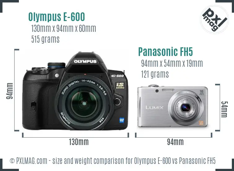 Olympus E-600 vs Panasonic FH5 size comparison