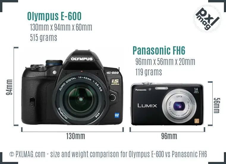 Olympus E-600 vs Panasonic FH6 size comparison