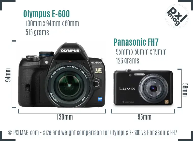 Olympus E-600 vs Panasonic FH7 size comparison
