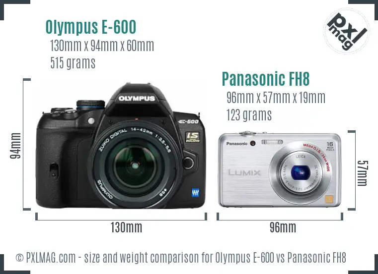 Olympus E-600 vs Panasonic FH8 size comparison