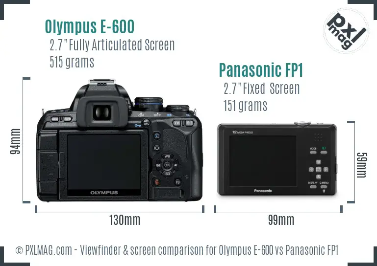 Olympus E-600 vs Panasonic FP1 Screen and Viewfinder comparison