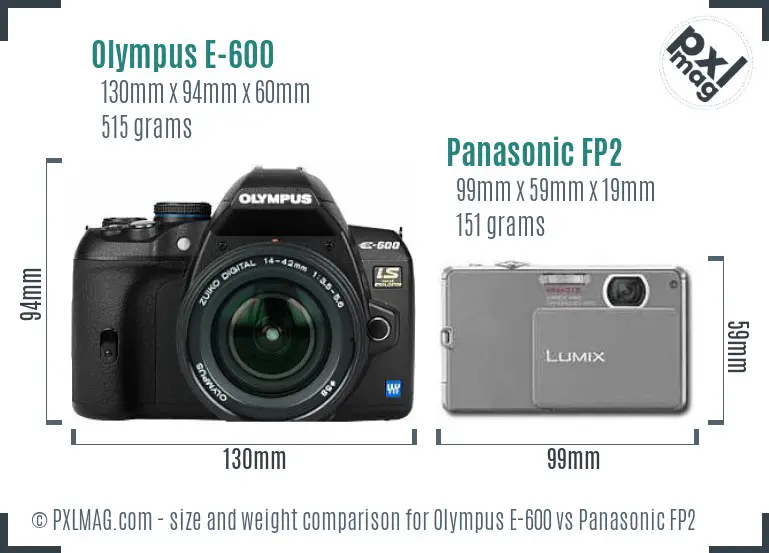 Olympus E-600 vs Panasonic FP2 size comparison