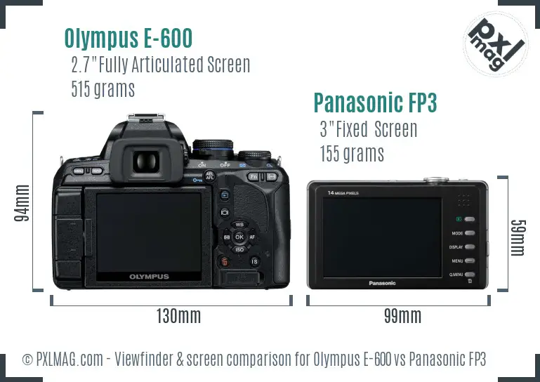 Olympus E-600 vs Panasonic FP3 Screen and Viewfinder comparison