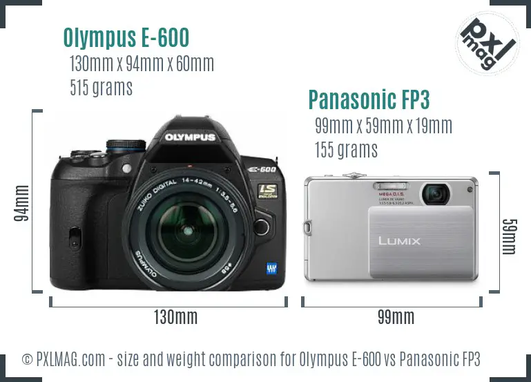 Olympus E-600 vs Panasonic FP3 size comparison
