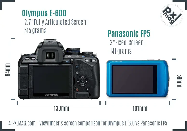 Olympus E-600 vs Panasonic FP5 Screen and Viewfinder comparison