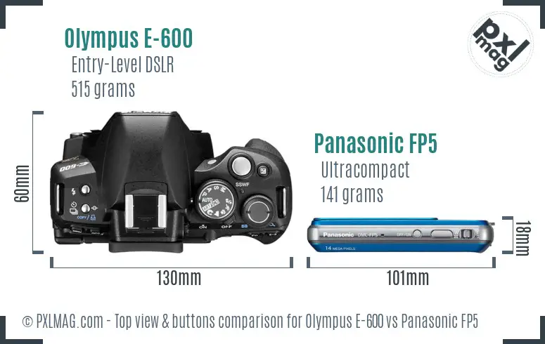 Olympus E-600 vs Panasonic FP5 top view buttons comparison