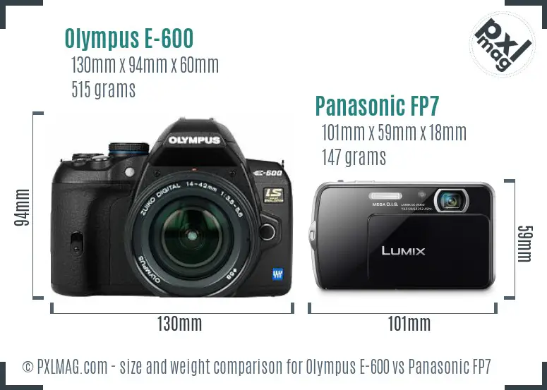 Olympus E-600 vs Panasonic FP7 size comparison