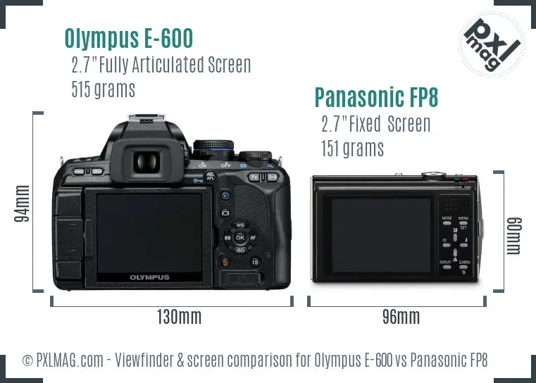 Olympus E-600 vs Panasonic FP8 Screen and Viewfinder comparison