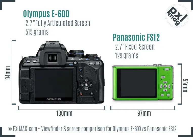 Olympus E-600 vs Panasonic FS12 Screen and Viewfinder comparison