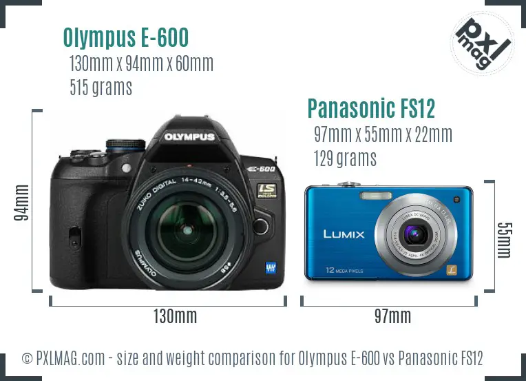 Olympus E-600 vs Panasonic FS12 size comparison