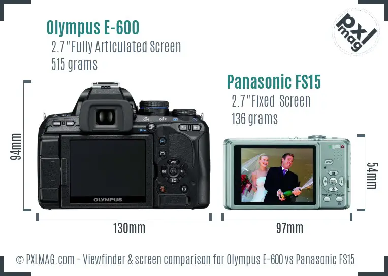 Olympus E-600 vs Panasonic FS15 Screen and Viewfinder comparison