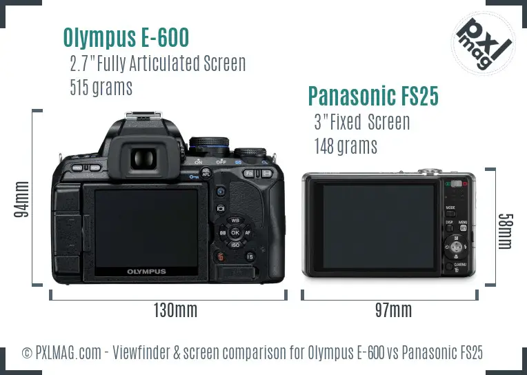 Olympus E-600 vs Panasonic FS25 Screen and Viewfinder comparison