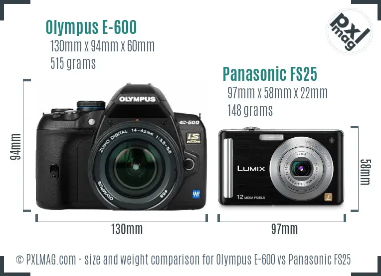 Olympus E-600 vs Panasonic FS25 size comparison