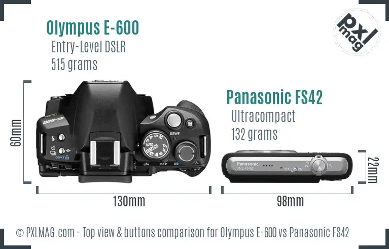 Olympus E-600 vs Panasonic FS42 top view buttons comparison
