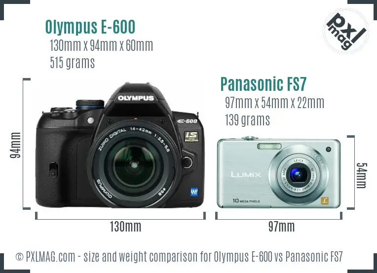 Olympus E-600 vs Panasonic FS7 size comparison