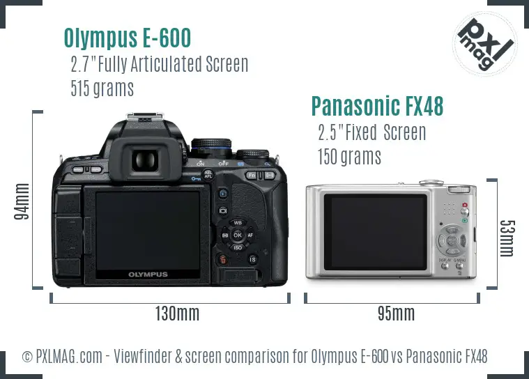 Olympus E-600 vs Panasonic FX48 Screen and Viewfinder comparison