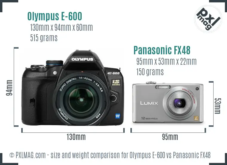 Olympus E-600 vs Panasonic FX48 size comparison