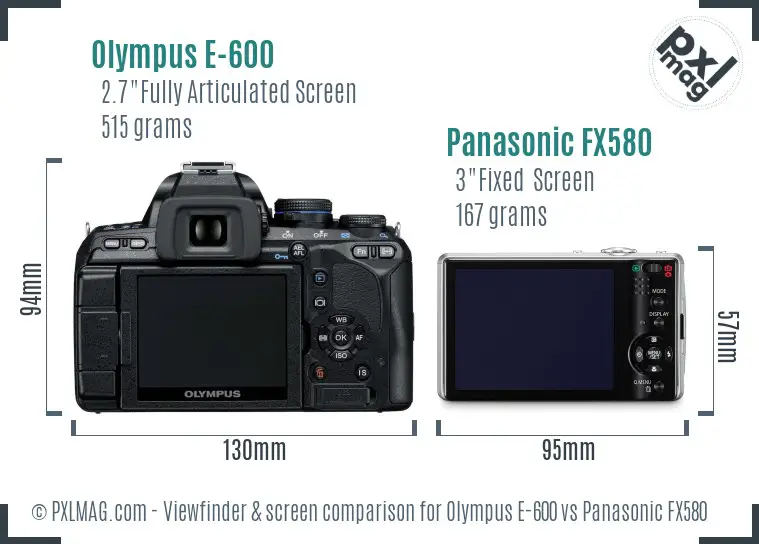 Olympus E-600 vs Panasonic FX580 Screen and Viewfinder comparison