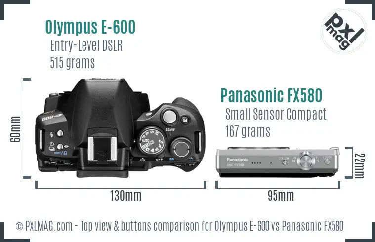 Olympus E-600 vs Panasonic FX580 top view buttons comparison