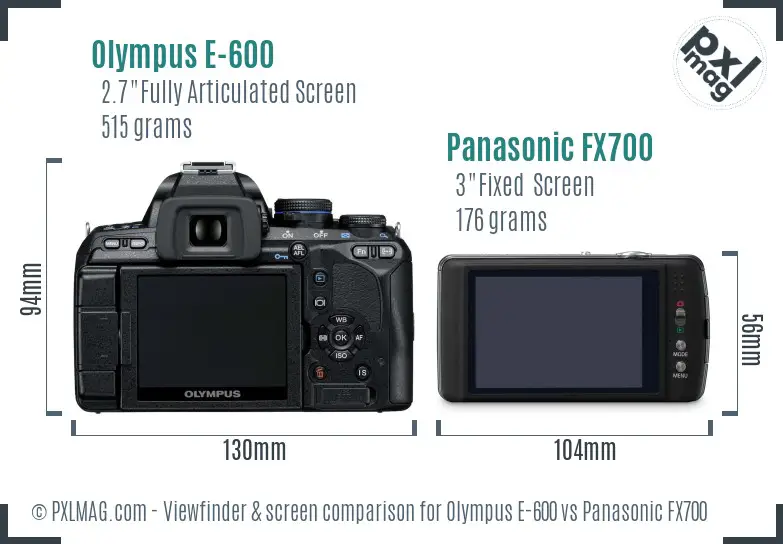 Olympus E-600 vs Panasonic FX700 Screen and Viewfinder comparison