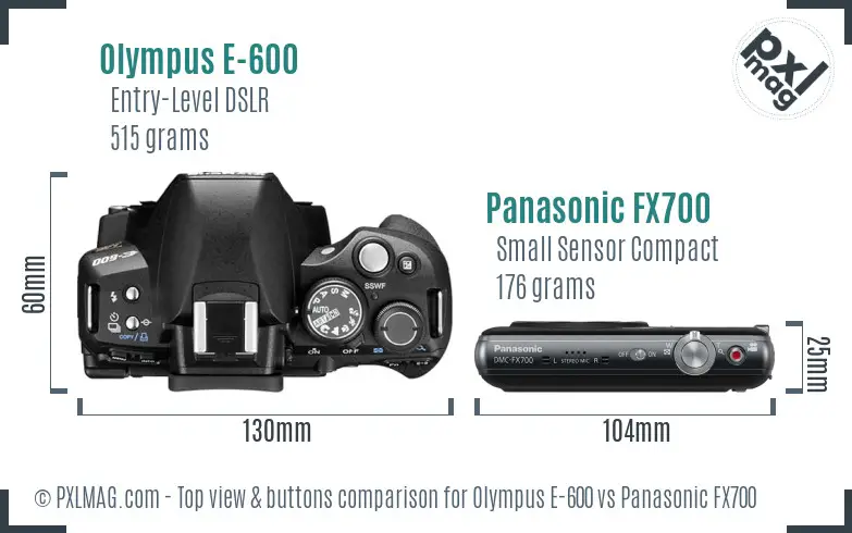 Olympus E-600 vs Panasonic FX700 top view buttons comparison