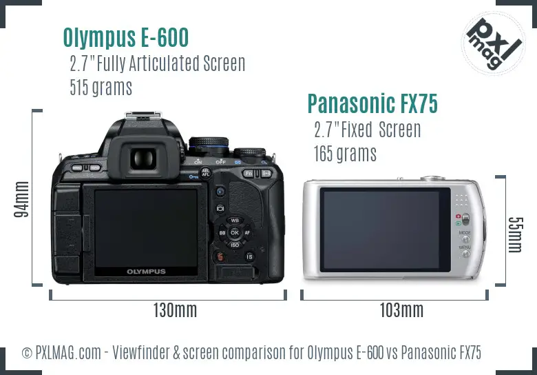 Olympus E-600 vs Panasonic FX75 Screen and Viewfinder comparison