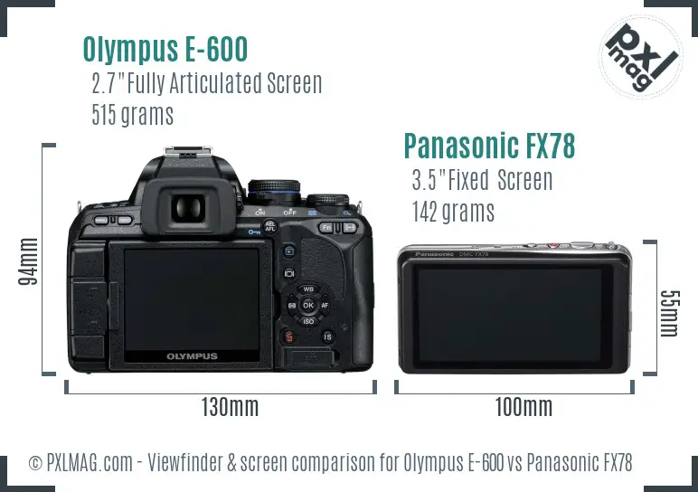 Olympus E-600 vs Panasonic FX78 Screen and Viewfinder comparison