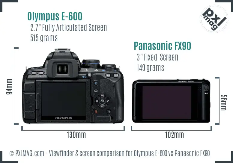 Olympus E-600 vs Panasonic FX90 Screen and Viewfinder comparison