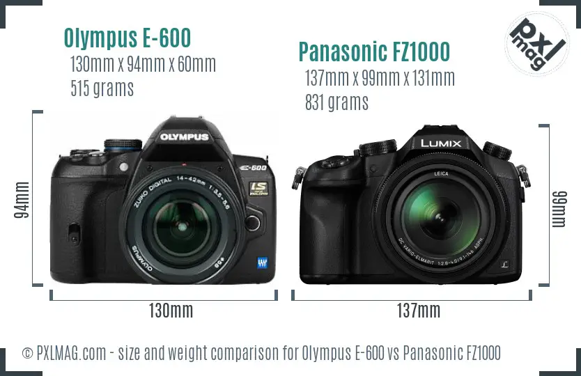 Olympus E-600 vs Panasonic FZ1000 size comparison