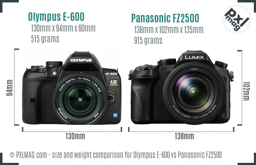 Olympus E-600 vs Panasonic FZ2500 size comparison