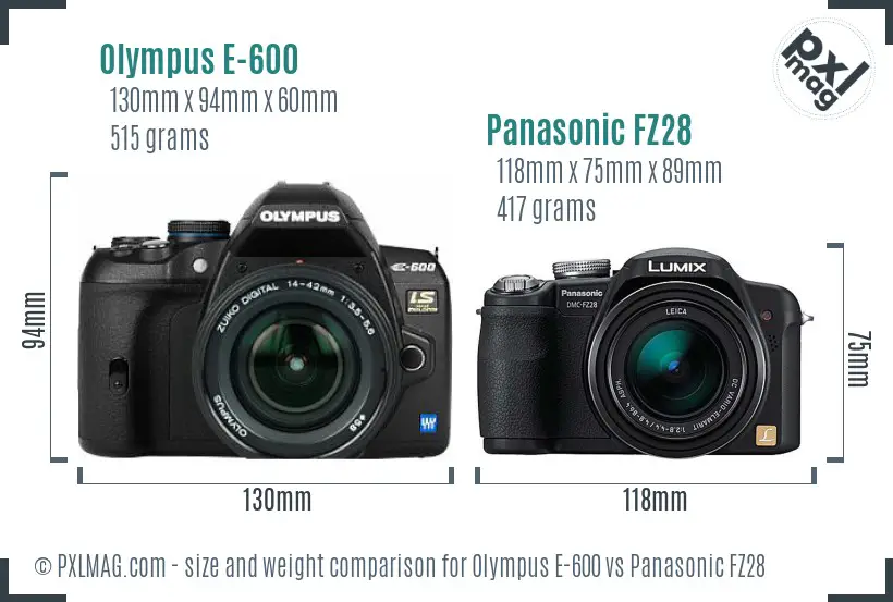Olympus E-600 vs Panasonic FZ28 size comparison