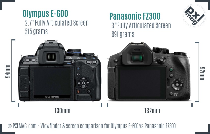 Olympus E-600 vs Panasonic FZ300 Screen and Viewfinder comparison