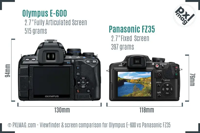 Olympus E-600 vs Panasonic FZ35 Screen and Viewfinder comparison