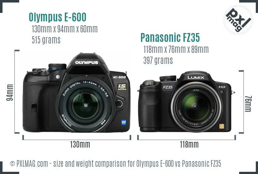 Olympus E-600 vs Panasonic FZ35 size comparison