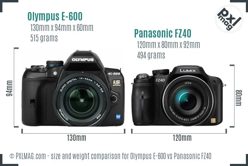 Olympus E-600 vs Panasonic FZ40 size comparison