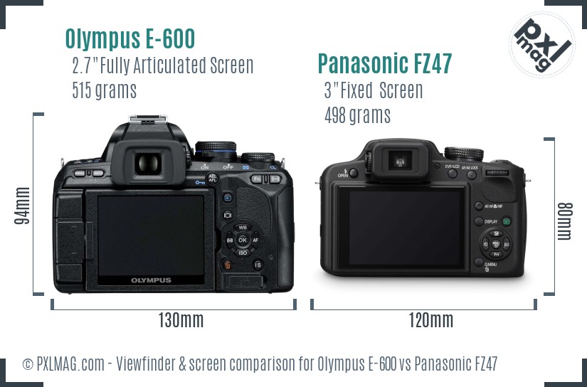 Olympus E-600 vs Panasonic FZ47 Screen and Viewfinder comparison