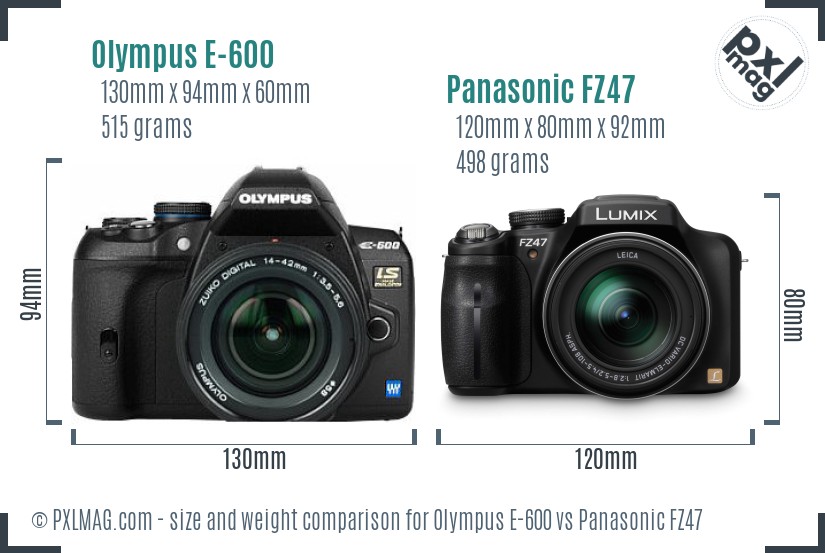 Olympus E-600 vs Panasonic FZ47 size comparison