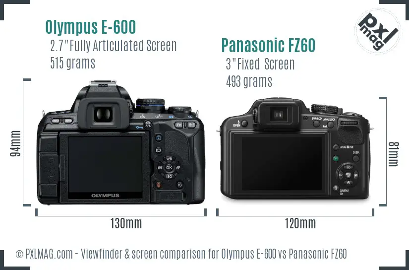 Olympus E-600 vs Panasonic FZ60 Screen and Viewfinder comparison