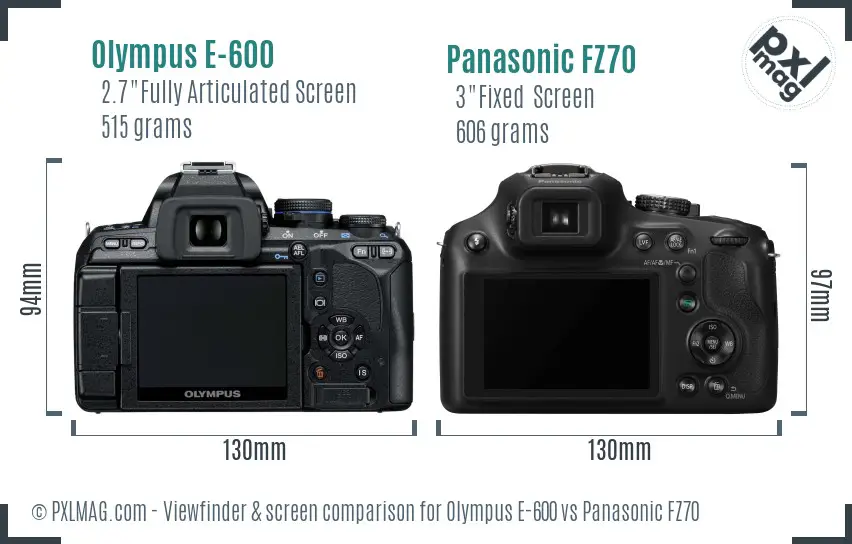 Olympus E-600 vs Panasonic FZ70 Screen and Viewfinder comparison