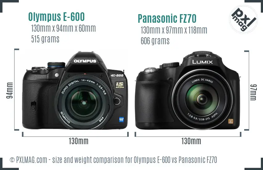 Olympus E-600 vs Panasonic FZ70 size comparison