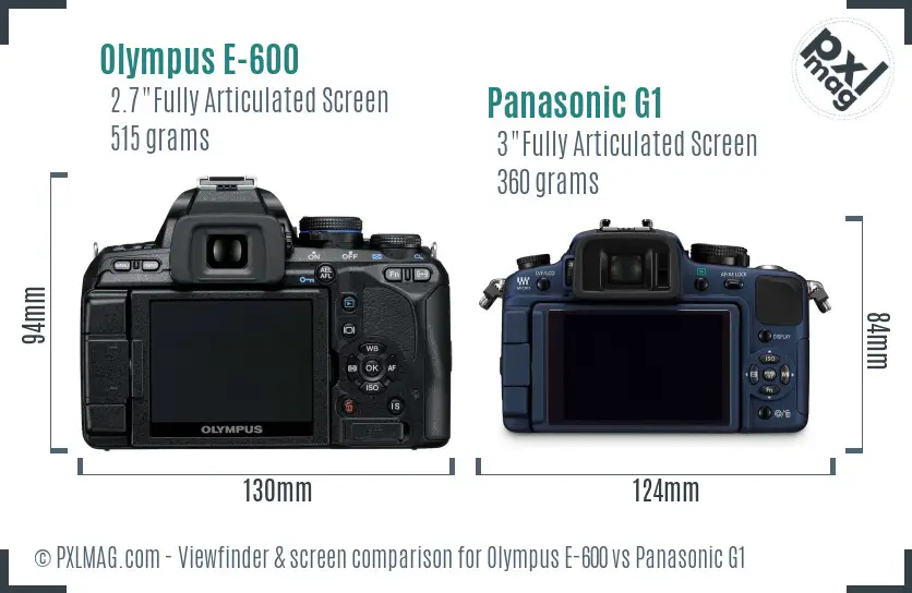 Olympus E-600 vs Panasonic G1 Screen and Viewfinder comparison